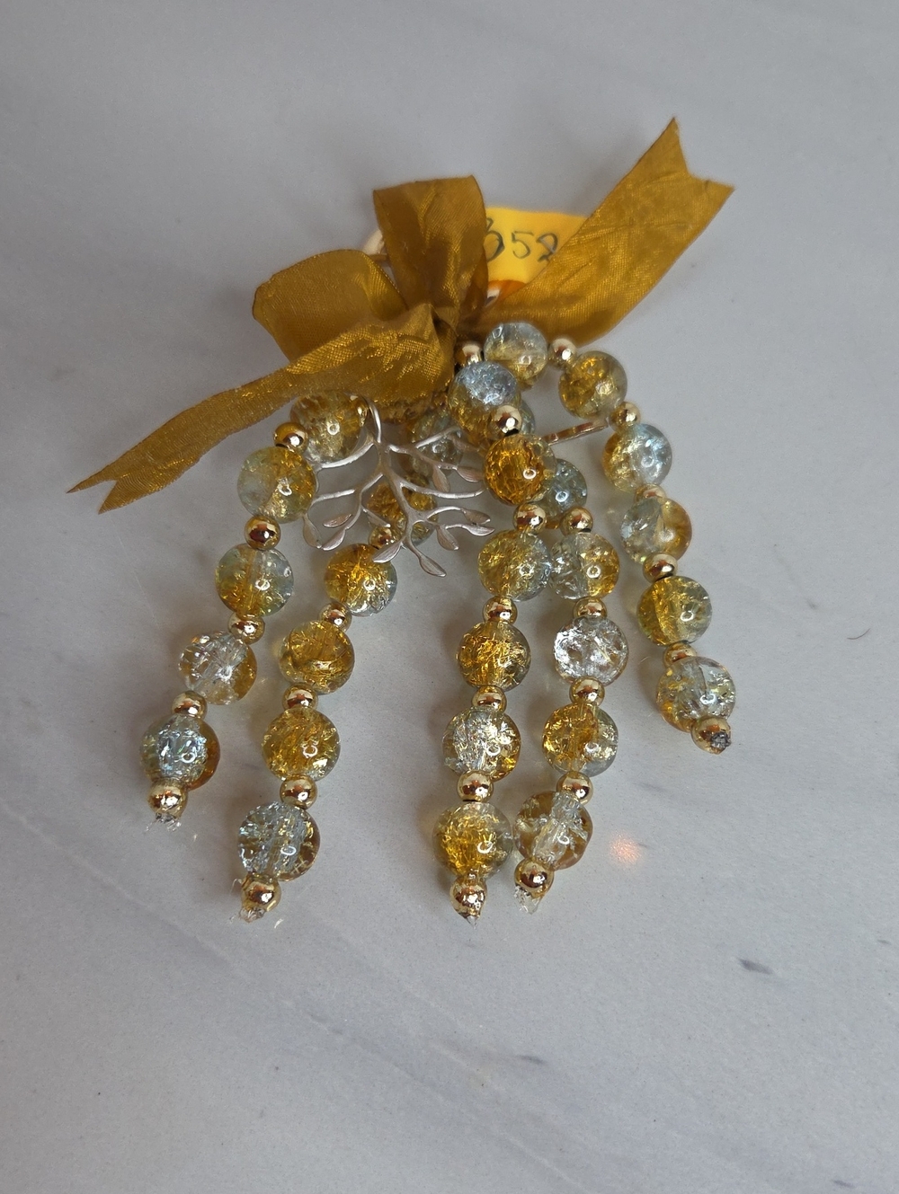 352 - Glass Handcrafted Gold and Clear Beaded Bag Charm